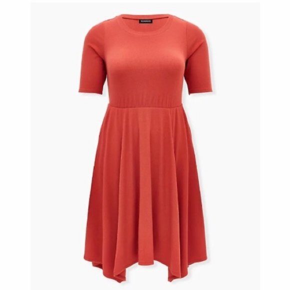 torrid Dresses & Skirts - Torrid Red Terracotta Rib Handkerchief Skater Dress Size 00/10 New